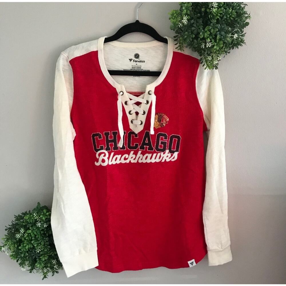 Fanatics Chicago Blackhawks lace up long sleeve shirt